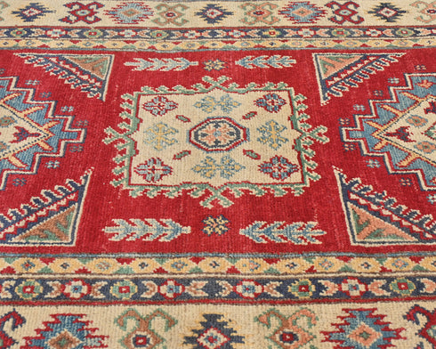 3x5 Red Kuba Afghan Hand Knotted Wool Area Rug